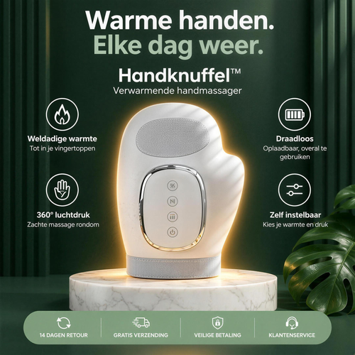 Handknuffel verwarmende handmassager op marmeren sokkel