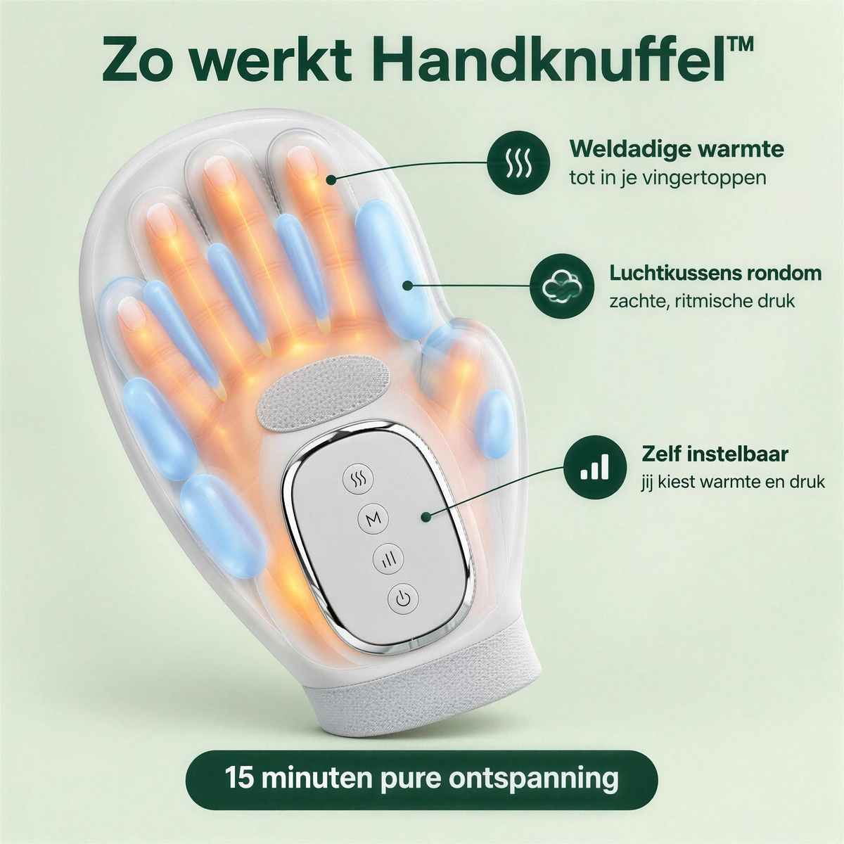 Zo werkt de Handknuffel: warmte en luchtkussens rondom je hand